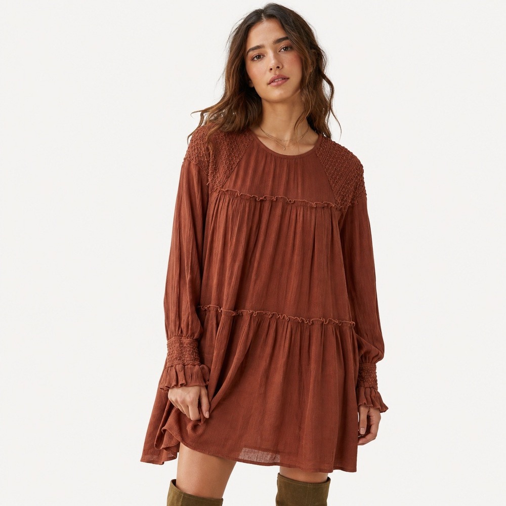 Anthropologie Moon River Tiered Midi Dress S‎ Forest Fairy Boho Peasant Earthy